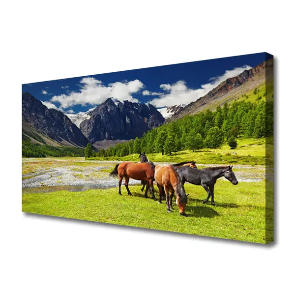 Obraz Canvas Góry Drzewa Konie Zwierzęta