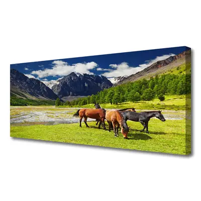 Obraz Canvas Góry Drzewa Konie Zwierzęta