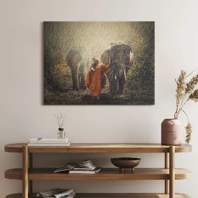 Foto obraz canvas 80x60 Mnich i słonie