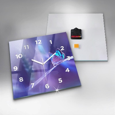 Zegar szklany 30x30 Motyl na trawie