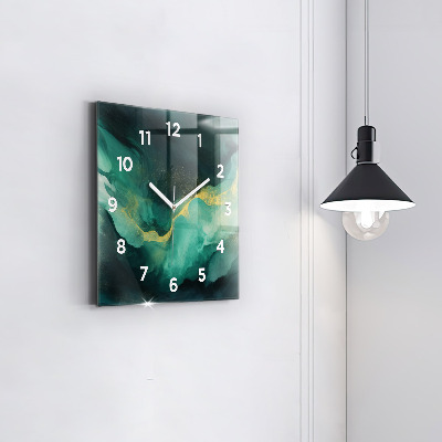 Zegar szklany 30x30 Marmur w kolorze zielonym