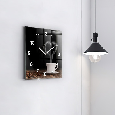 Zegar szklany 30x30 Kubek parującej kawy