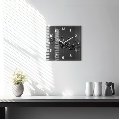 Zegar szklany 30x30 Czarny obraz abstrakcyjny