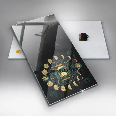 Zegar szklany 30x60 Fazy księżyca i klepsydra