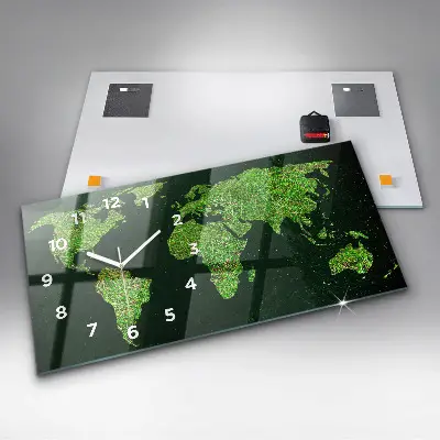 Zegar szklany 60x30 Mapa świata na trawie