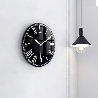 Zegar szklany fi30 Czarne rzymskie cyfry