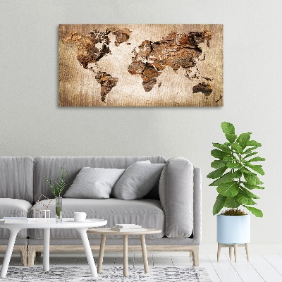 Foto obraz na płótnie Mapa świata drewno