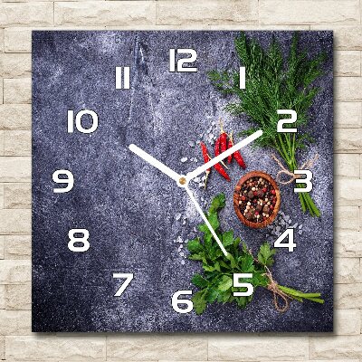 Zegar szklany kwadratowy Zioła i przyprawy